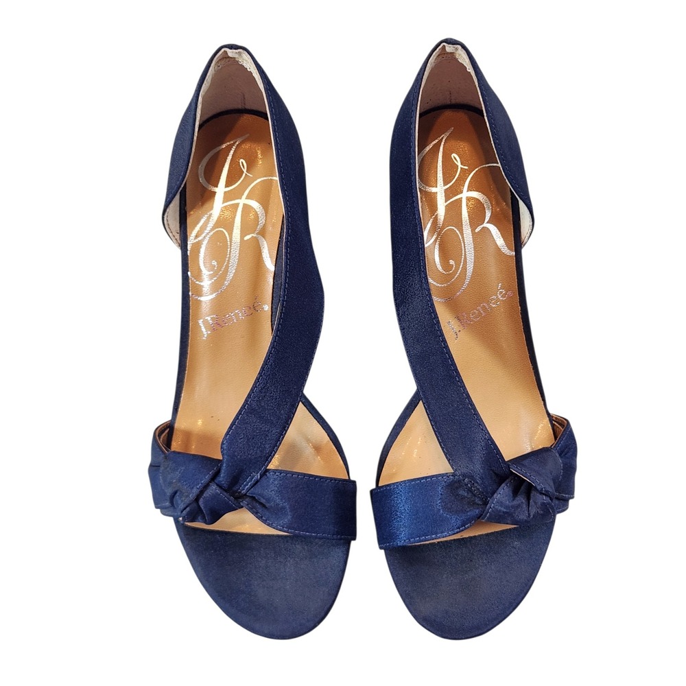 J. Renee Jaynnie Shoe Womens 5.5 Navy Blue Satin Knotted Kitten Heel d'Orsay